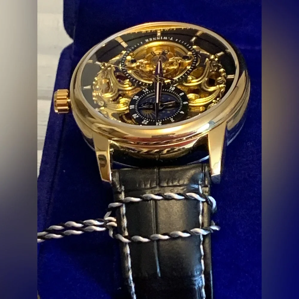 T-Winner Mens Stainless Steel Hollow Skeleton Self-Winding Mechanical Wristwatch